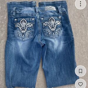 Miss Me Dark Blue Boot Cut Jeans with Silver Embellishments